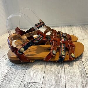 Spring Step L'Artiste Enelrea  Leather Gladiator Sandals Women's 40 Blue/Brown